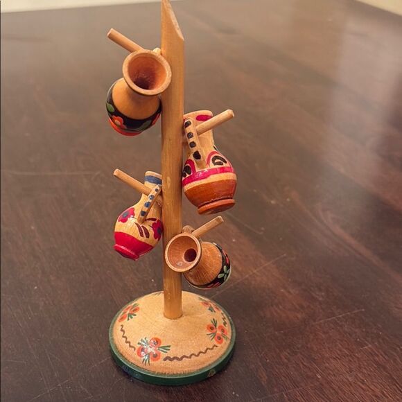 Handcrafted mini Wooden Mug Display with Colorful Accents - Picture 1 of 6